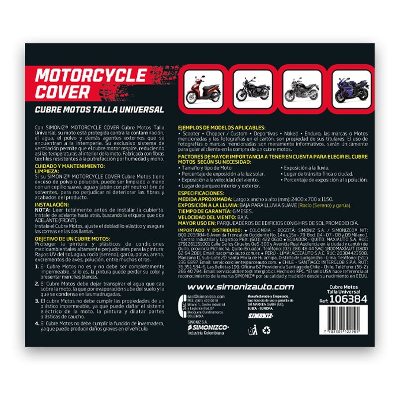 PIJAMA - CUBREAUTO PARA MOTOS CORTAS SIMONIZ MOTO BIEN MÁSTER - Imagen 2