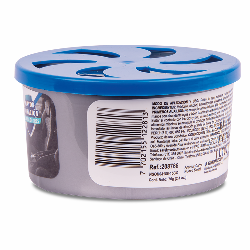 AMBIENTADOR GEL SIMONIZ AUTO FRESCO CARRO NUEVO SPORT 70GR AZUL CARRO NUEVO SPORT - Imagen 2